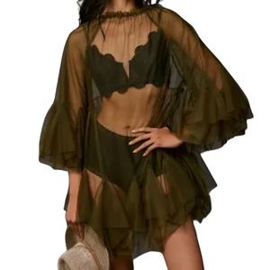 Anthropologie Mini Sheer Tulle Layer Dress - Olive L/XL